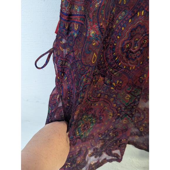 Vtg Victorias Secret Robe Gold Label Red Blue Brocade Lightweight Kimono Short - Picture 5 of 9